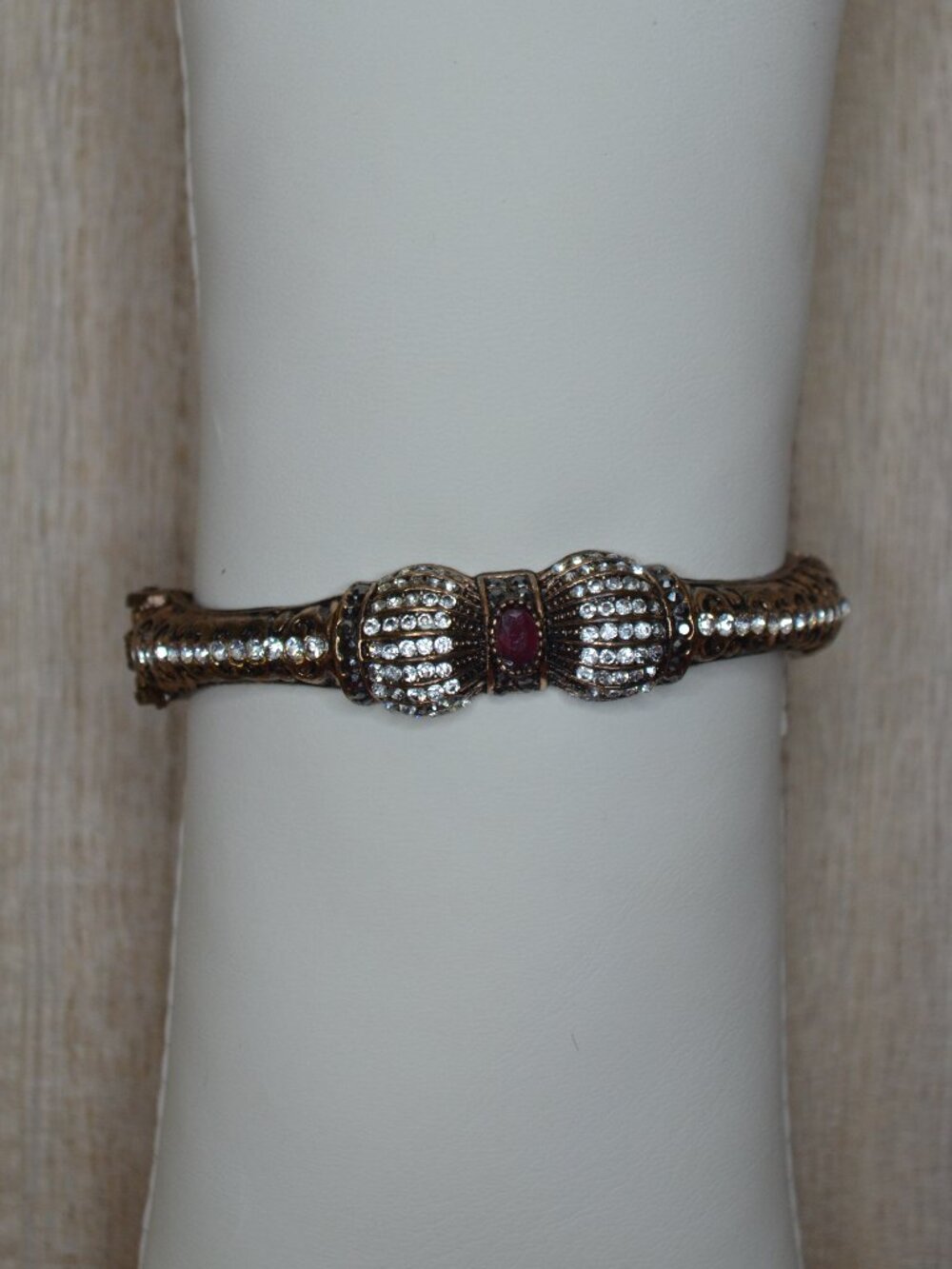 Vintage Style Antique Brass Tone Rhinestone Bracelet - Read Description